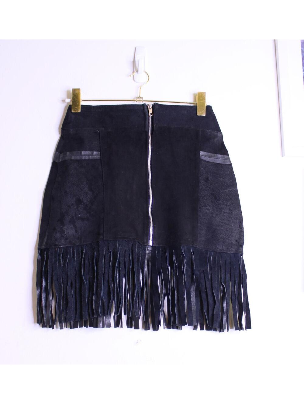 Milk It Vintage Black Suede Fringe Mini Skirt - 27